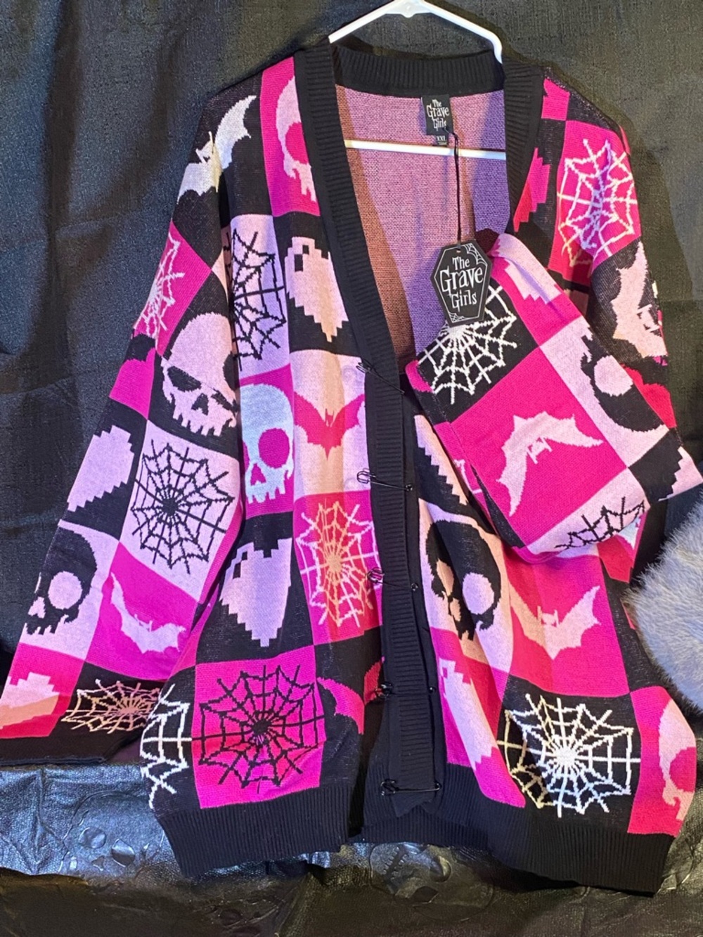 Pink & Black Gothic Skull Cardigan